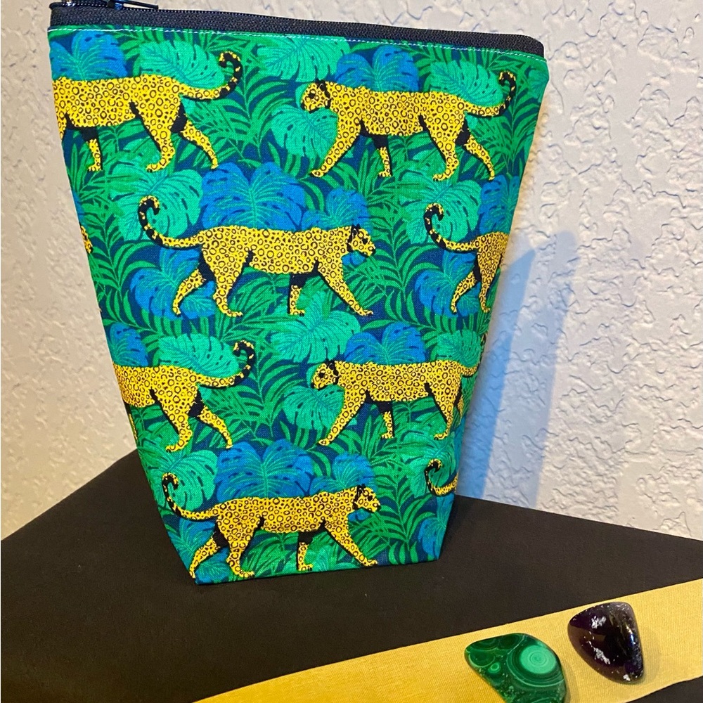 Handcrafted jungle walk cosmetic zippered pouch
